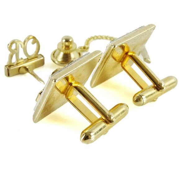 Swank Cufflinks Set Vintage Letters OR Initials Monogram w Tie Tack Pin TwoTone - Picture 5 of 6
